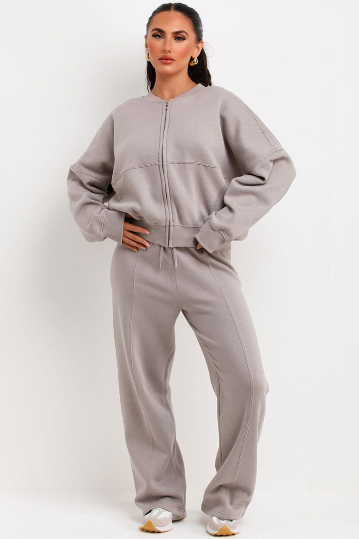 Zip Bomber Sweatshirt and Joggers Set in Dove Grey