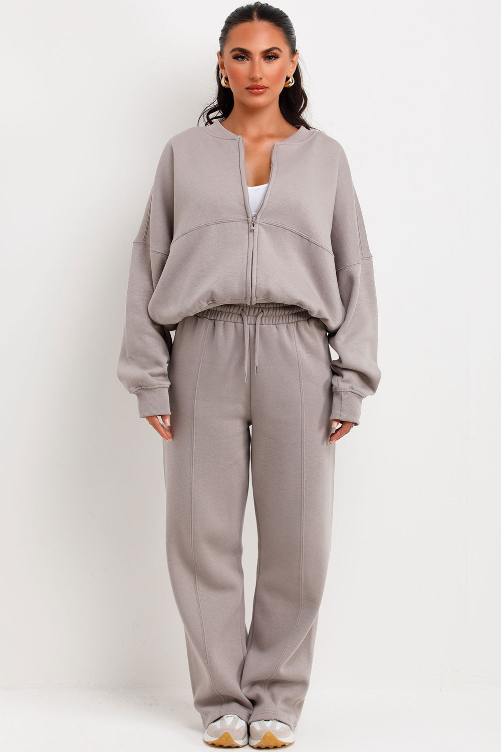 Zip Bomber Sweatshirt and Joggers Set in Dove Grey