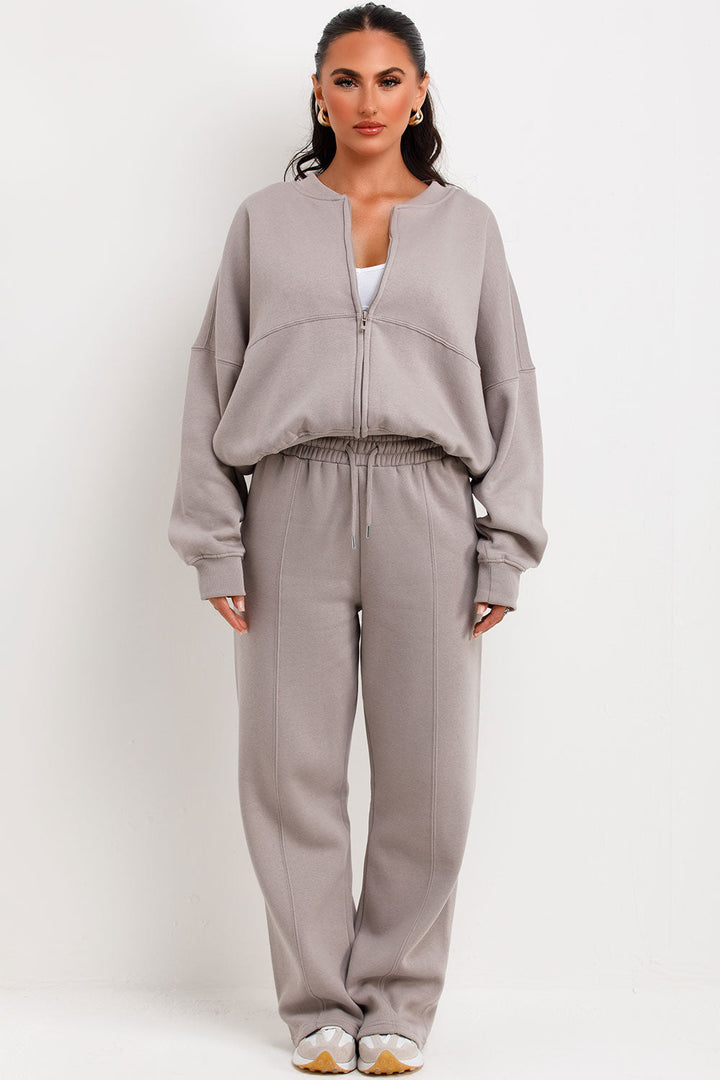 Zip Bomber Sweatshirt and Joggers Set in Dove Grey
