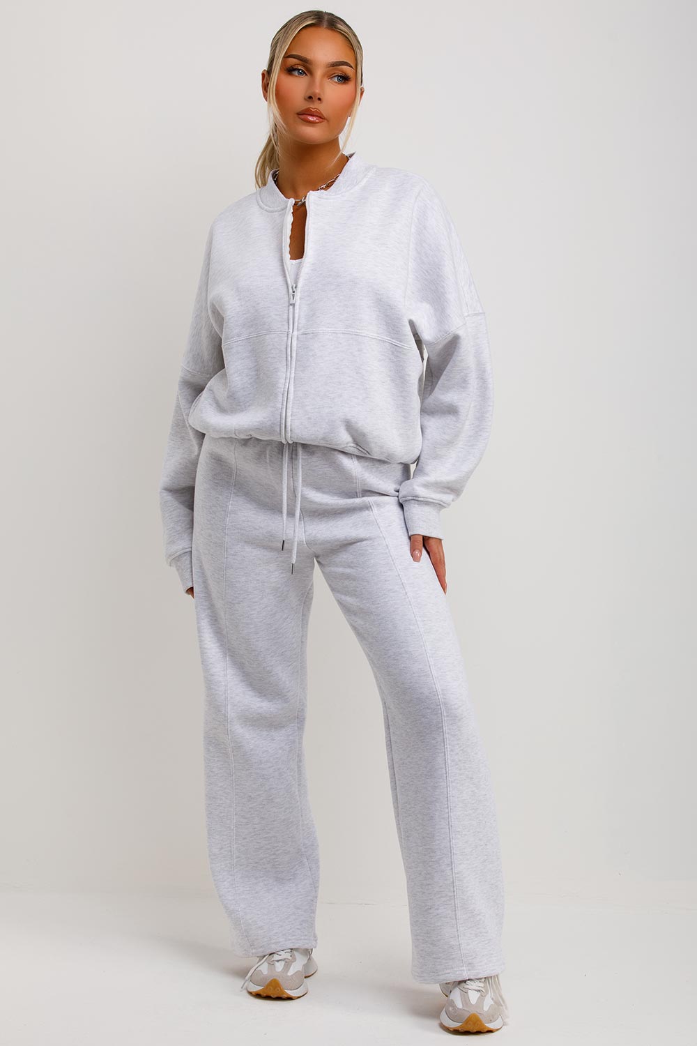 Zip Bomber Sweatshirt and Joggers Set in Grey Marl