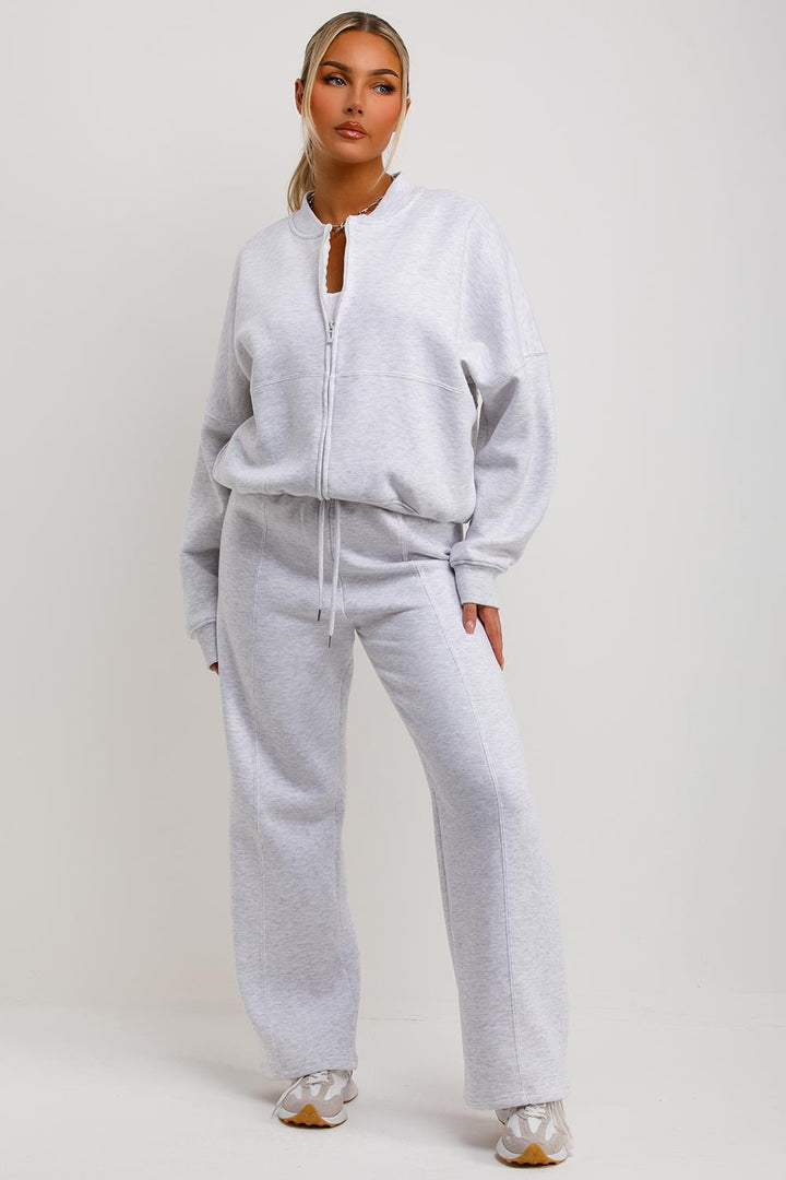 Zip Bomber Sweatshirt and Joggers Set in Grey Marl