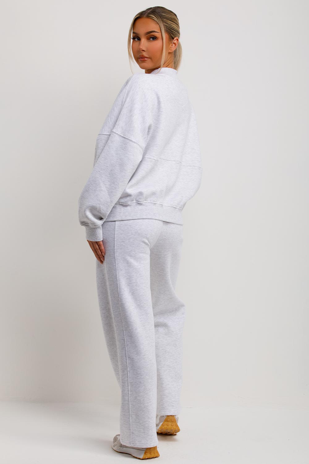 Zip Bomber Sweatshirt and Joggers Set in Grey Marl