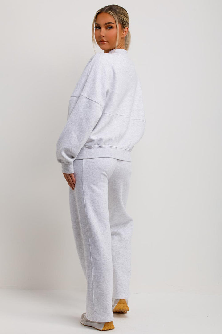 Zip Bomber Sweatshirt and Joggers Set in Grey Marl