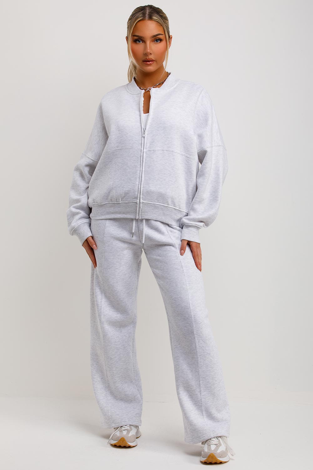 Zip Bomber Sweatshirt and Joggers Set in Grey Marl