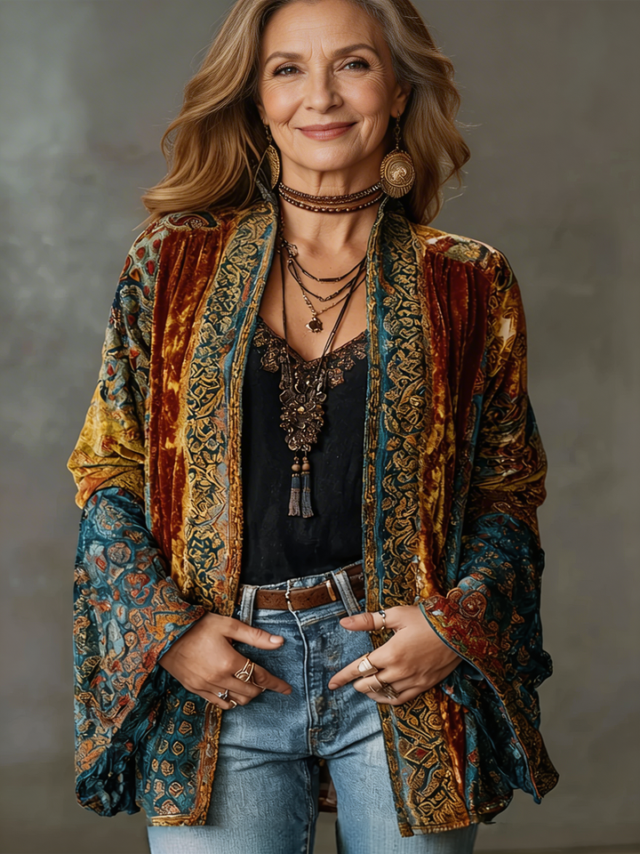 Embroidered Open Front Kimono Jacket