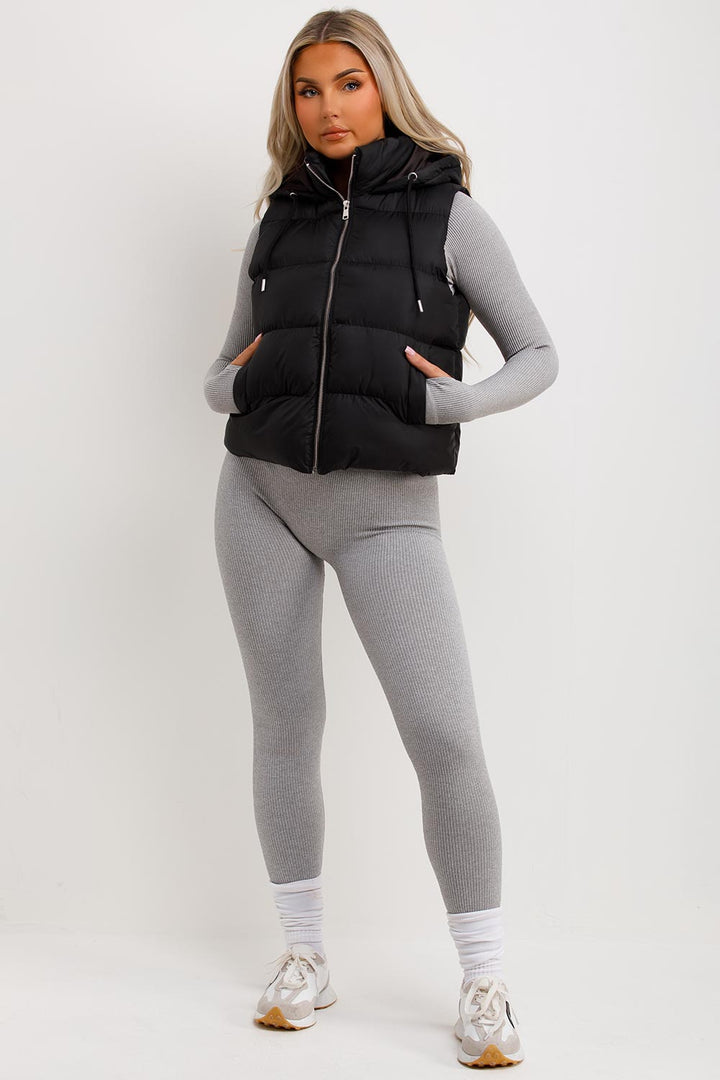 Black Padded Hooded Gilet