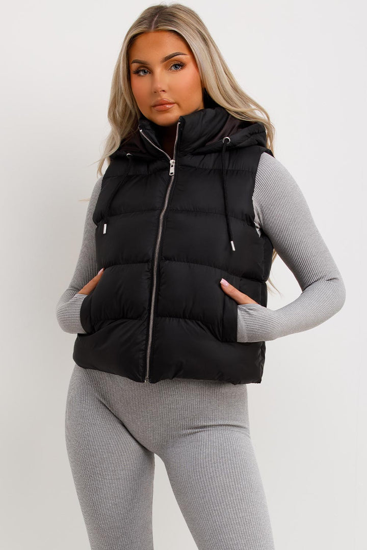 Black Padded Hooded Gilet