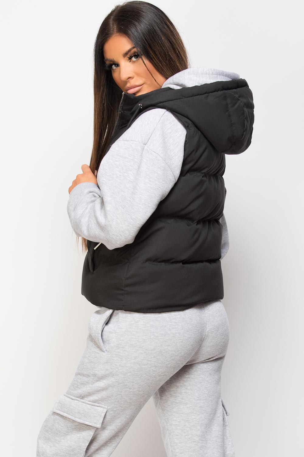 Black Padded Hooded Gilet
