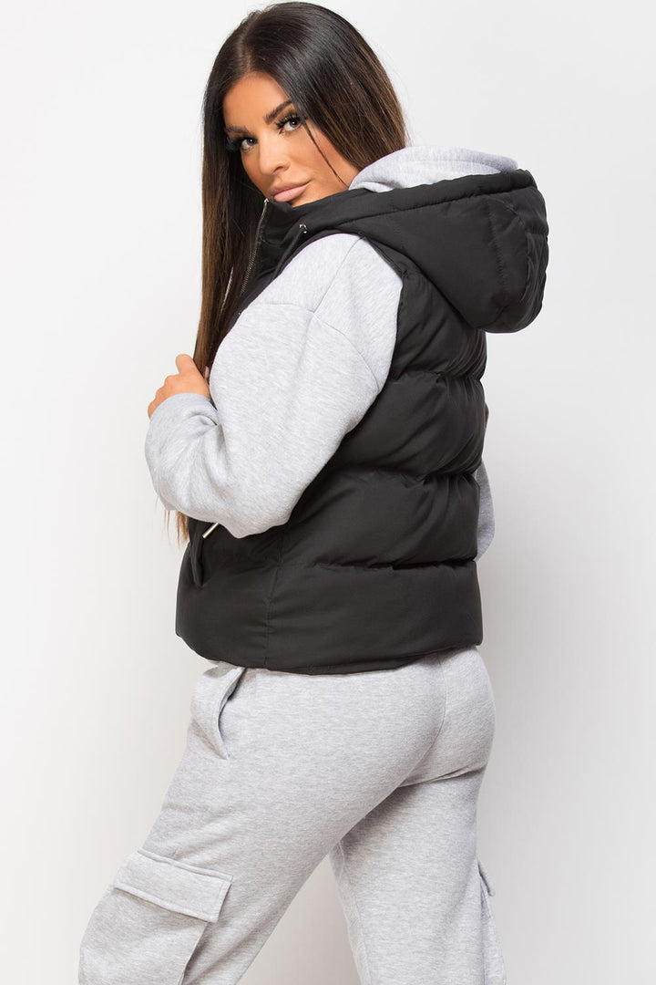 Black Padded Hooded Gilet