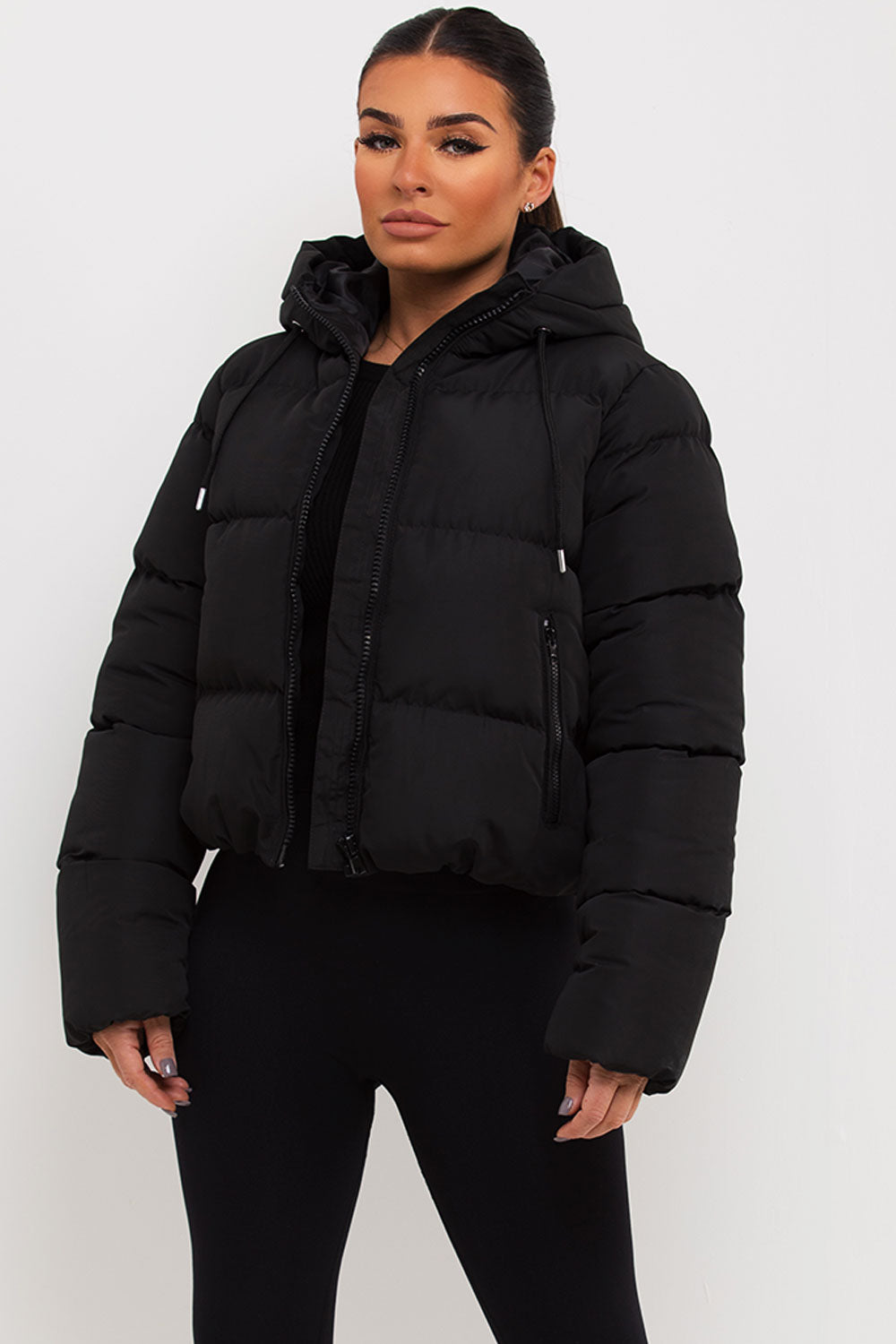 Hooded Puffer Jacket in Black
