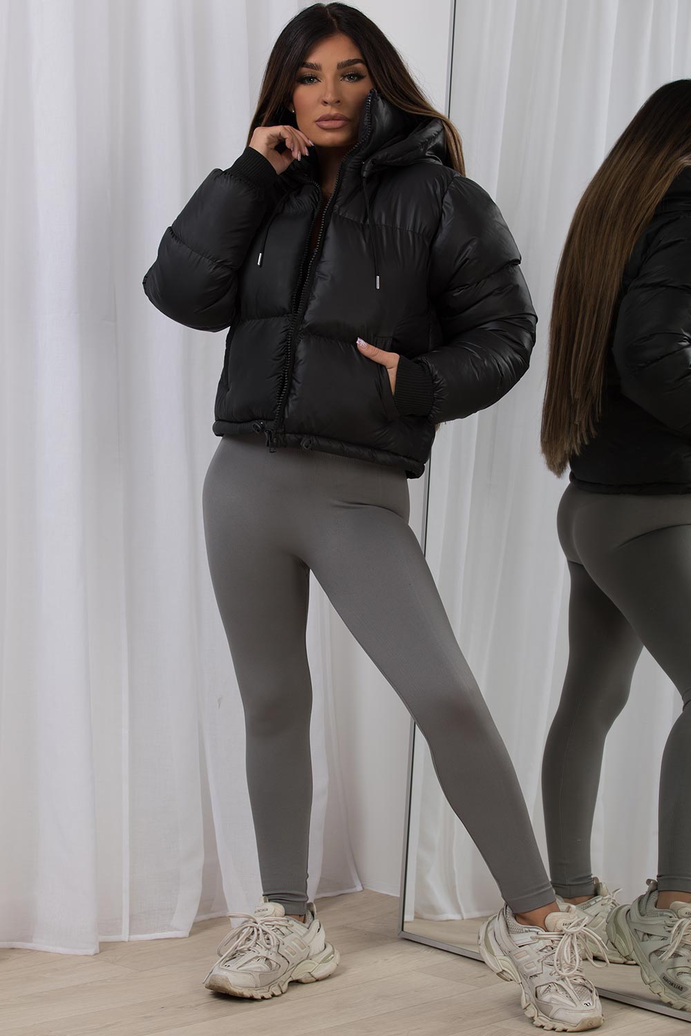 Puffer Jacket with Detachable Hood in Black