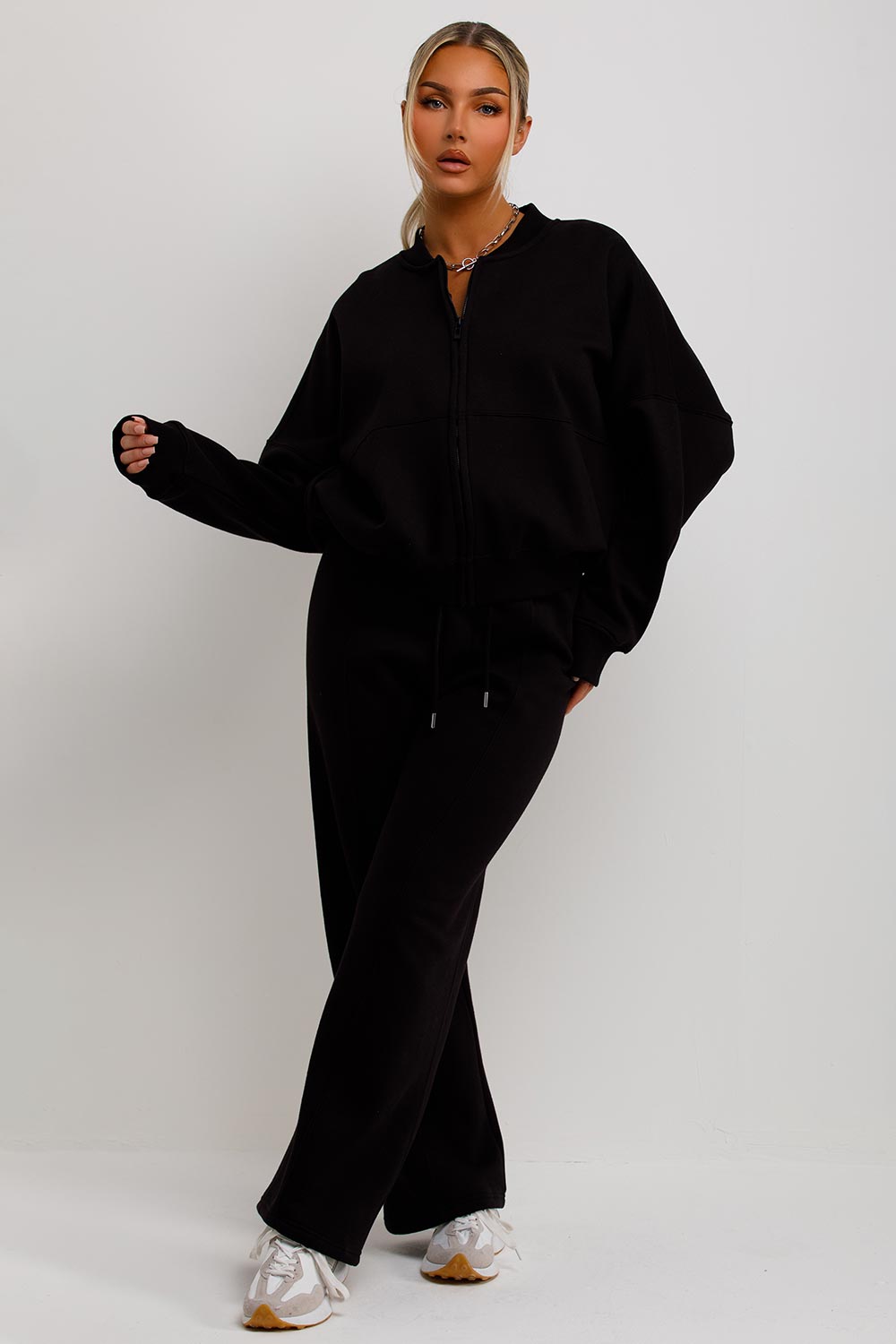 Zip Bomber Sweatshirt and Joggers Set in Black