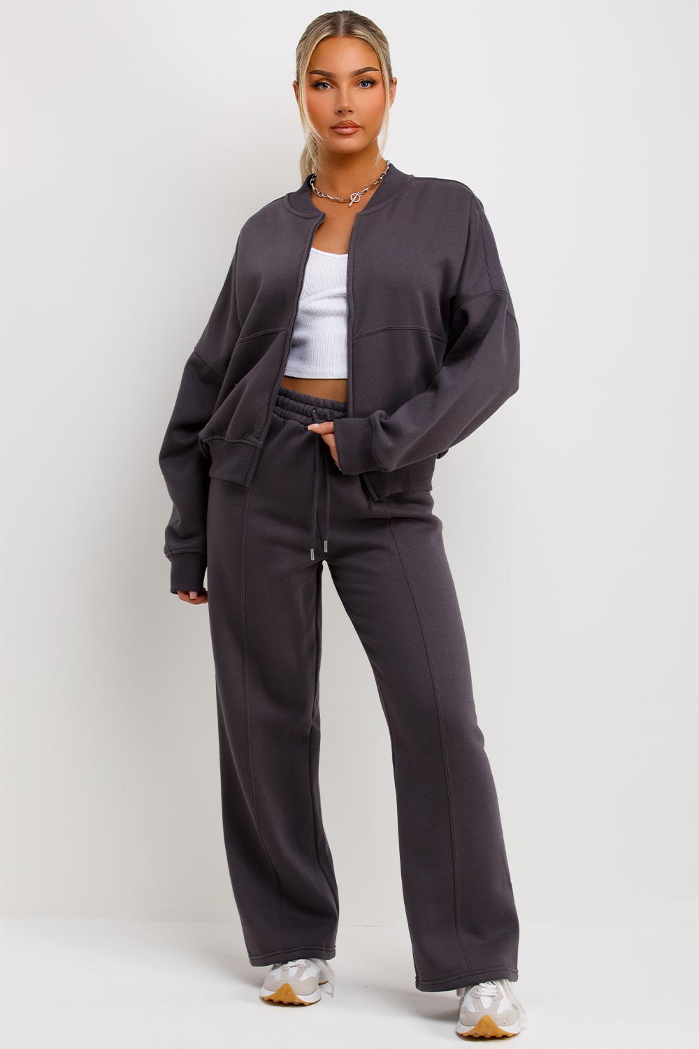 Zip Bomber Sweatshirt and Joggers Set in Charcoal
