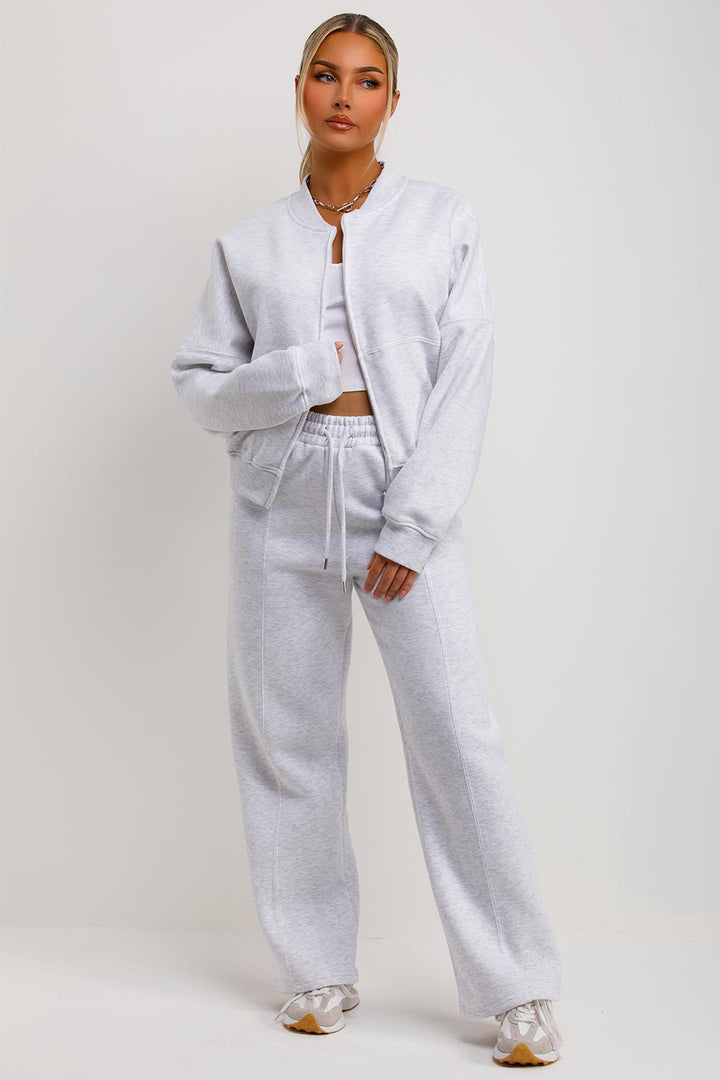 Zip Bomber Sweatshirt and Joggers Set in Grey Marl