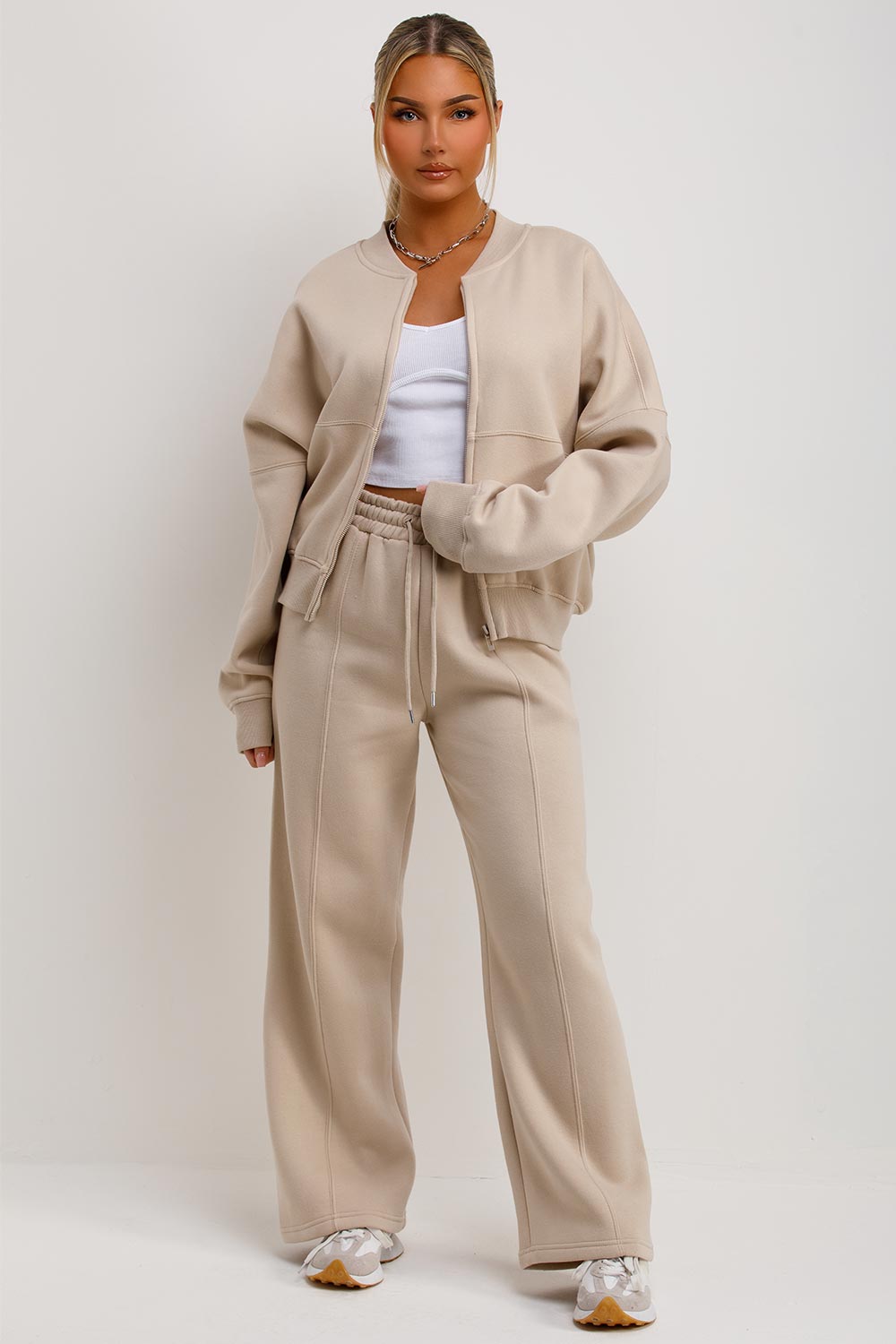 Zip Bomber Sweatshirt and Joggers Set in Oatmeal
