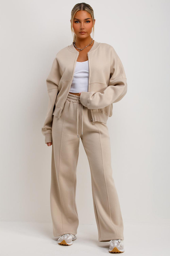 Zip Bomber Sweatshirt and Joggers Set in Oatmeal