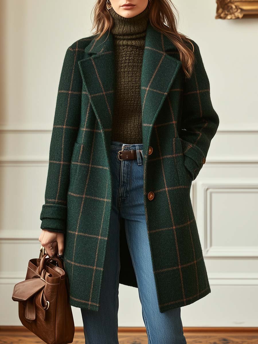 Layla | Retro Lapel Plaid Tweed Coat