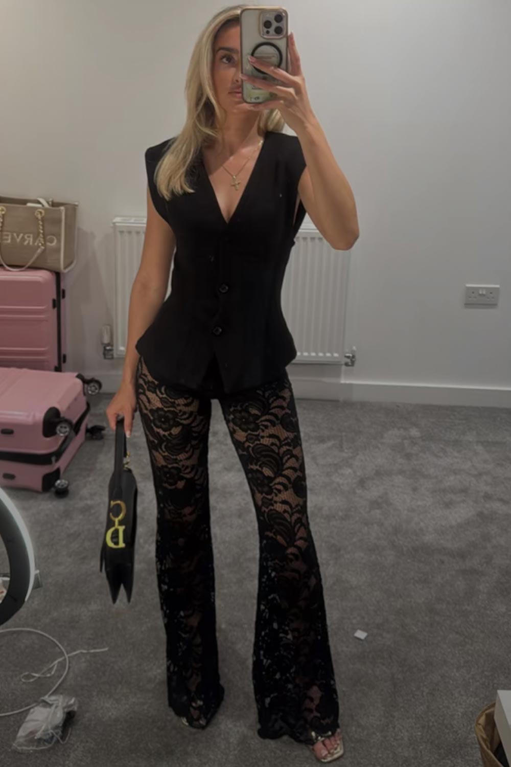 Black Lace Flared Leg Trousers
