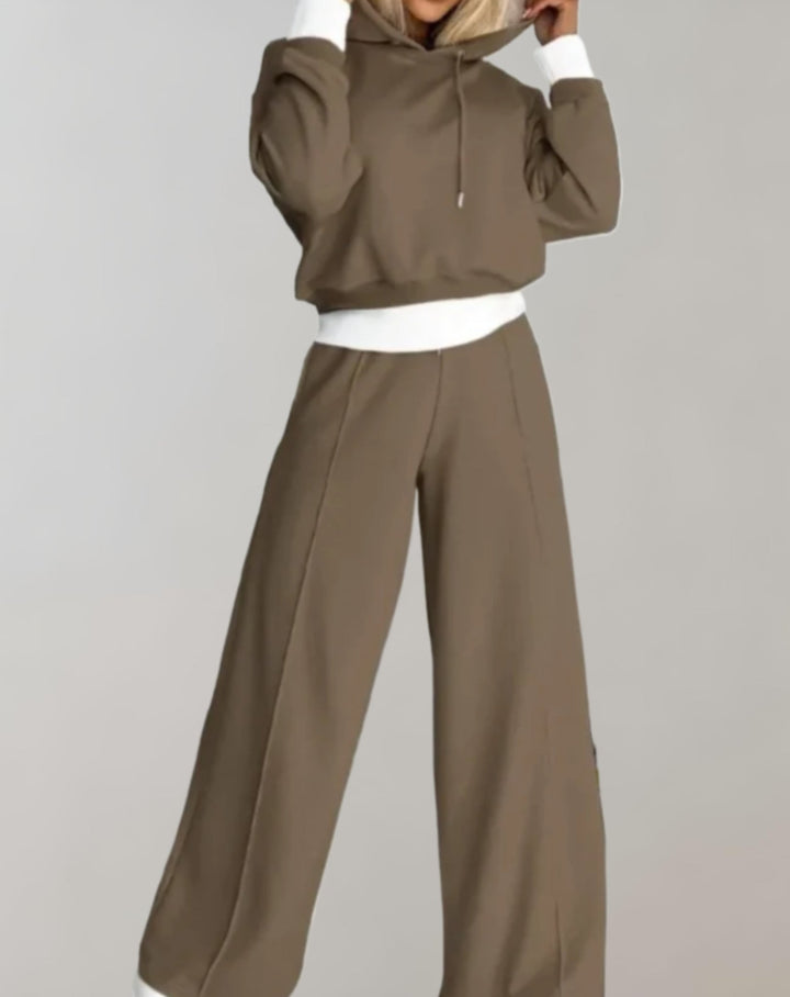 Womens Hoodie and Wide Leg Trousers Two Piece Set