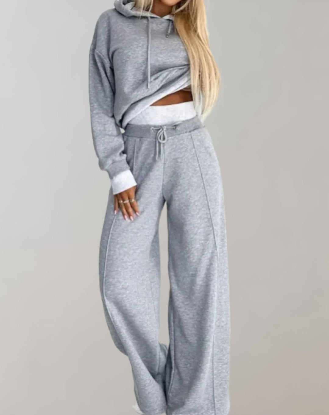 Womens Hoodie and Wide Leg Trousers Two Piece Set
