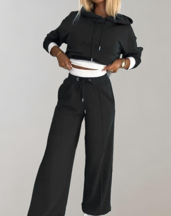 Womens Hoodie and Wide Leg Trousers Two Piece Set