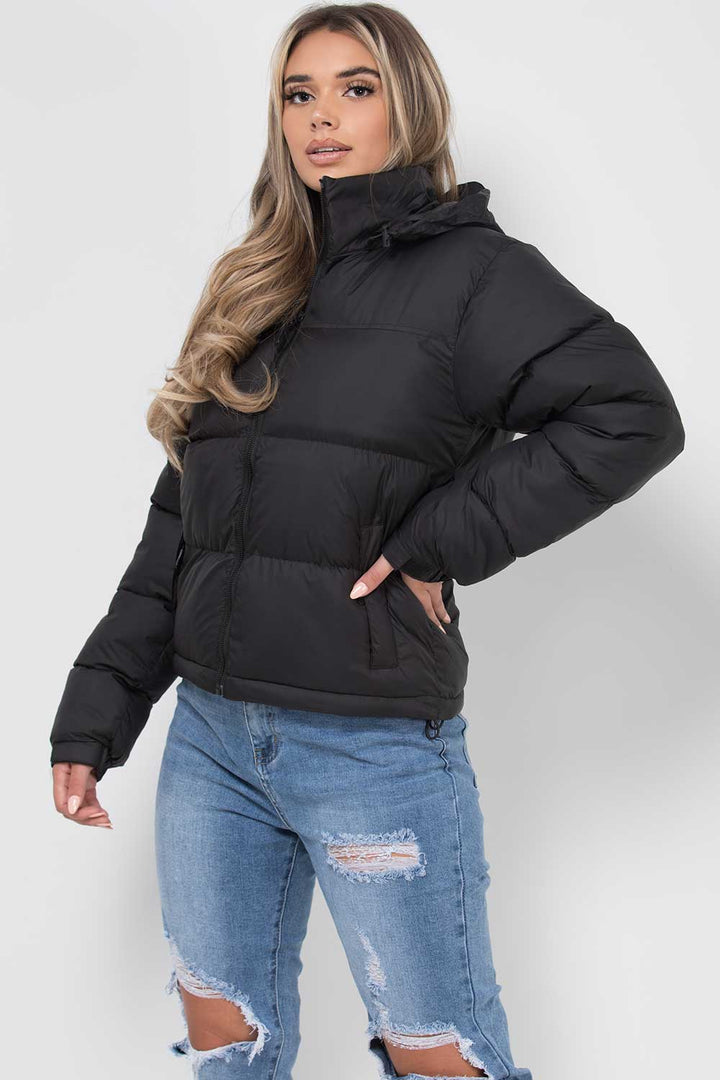 Black Quilted Hooded Puffer Jacket