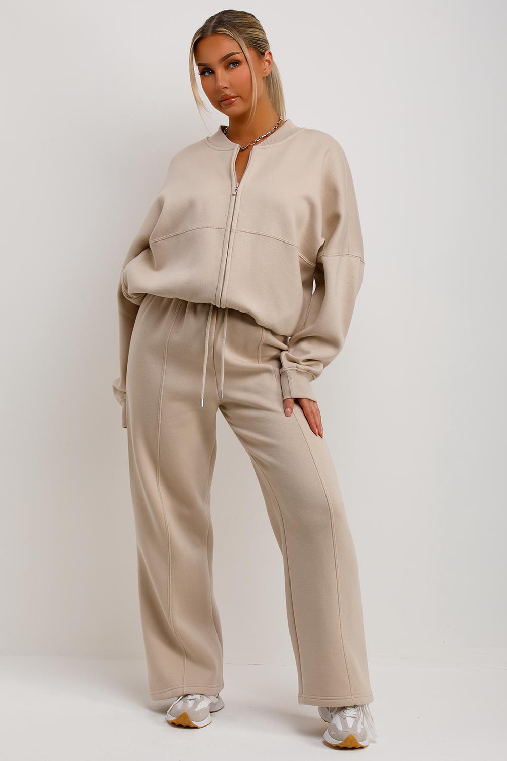 Zip Bomber Sweatshirt and Joggers Set in Oatmeal