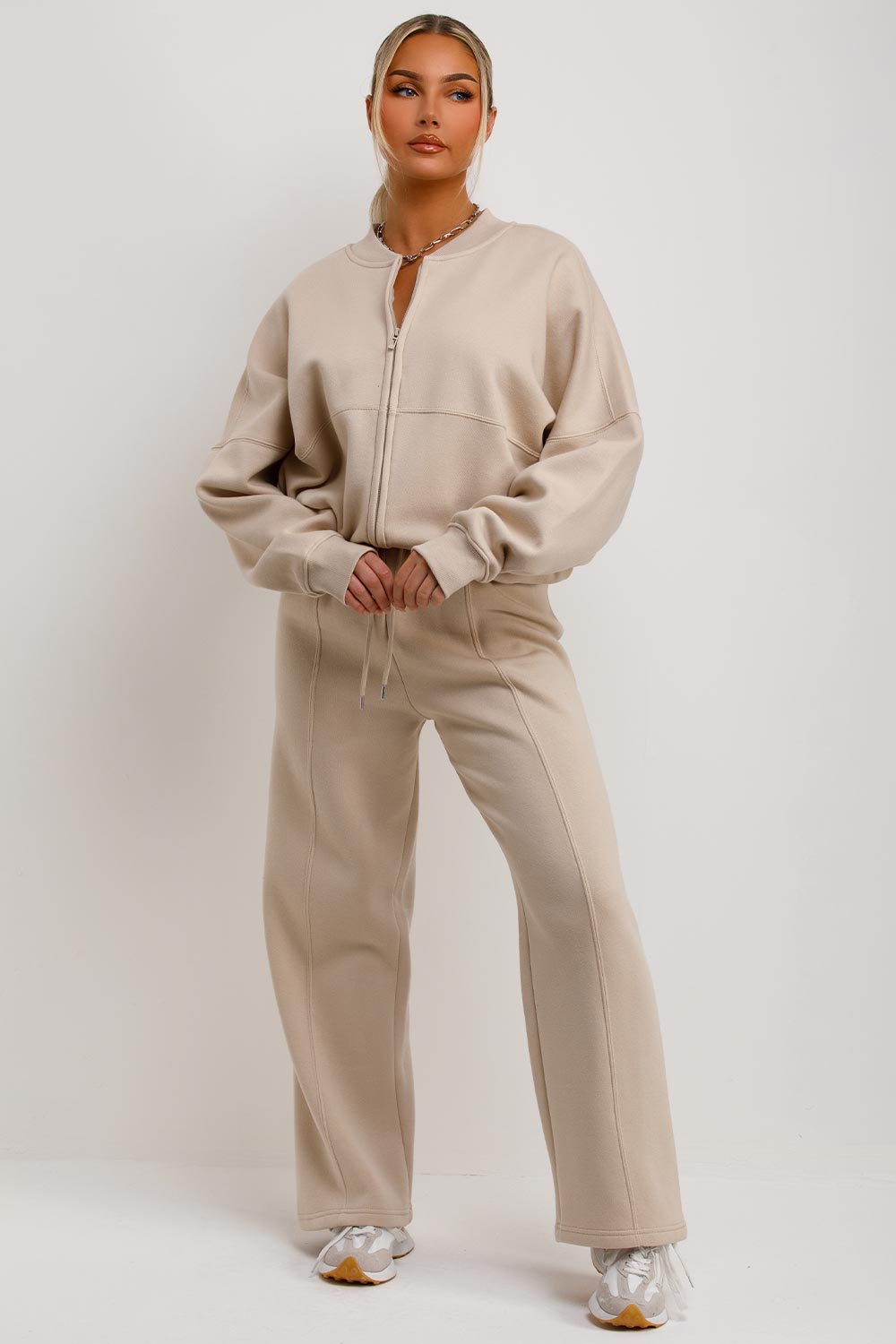 Zip Bomber Sweatshirt and Joggers Set in Oatmeal