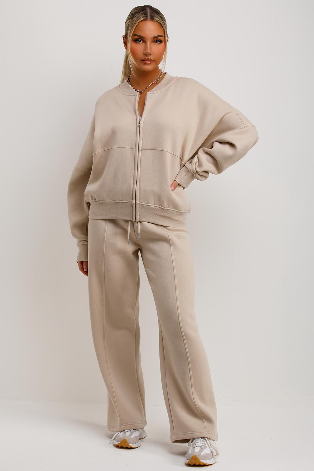 Zip Bomber Sweatshirt and Joggers Set in Oatmeal