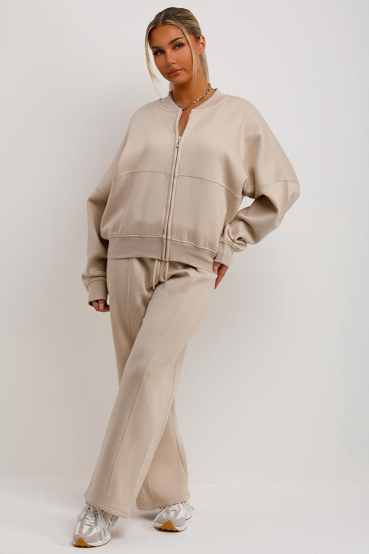Zip Bomber Sweatshirt and Joggers Set in Oatmeal