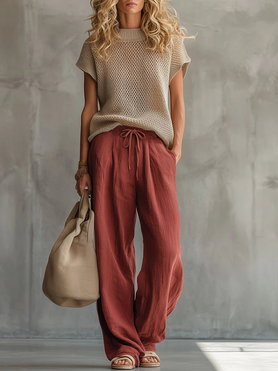 Knitted Pullover and Wide Leg Trousers Two Piece Set