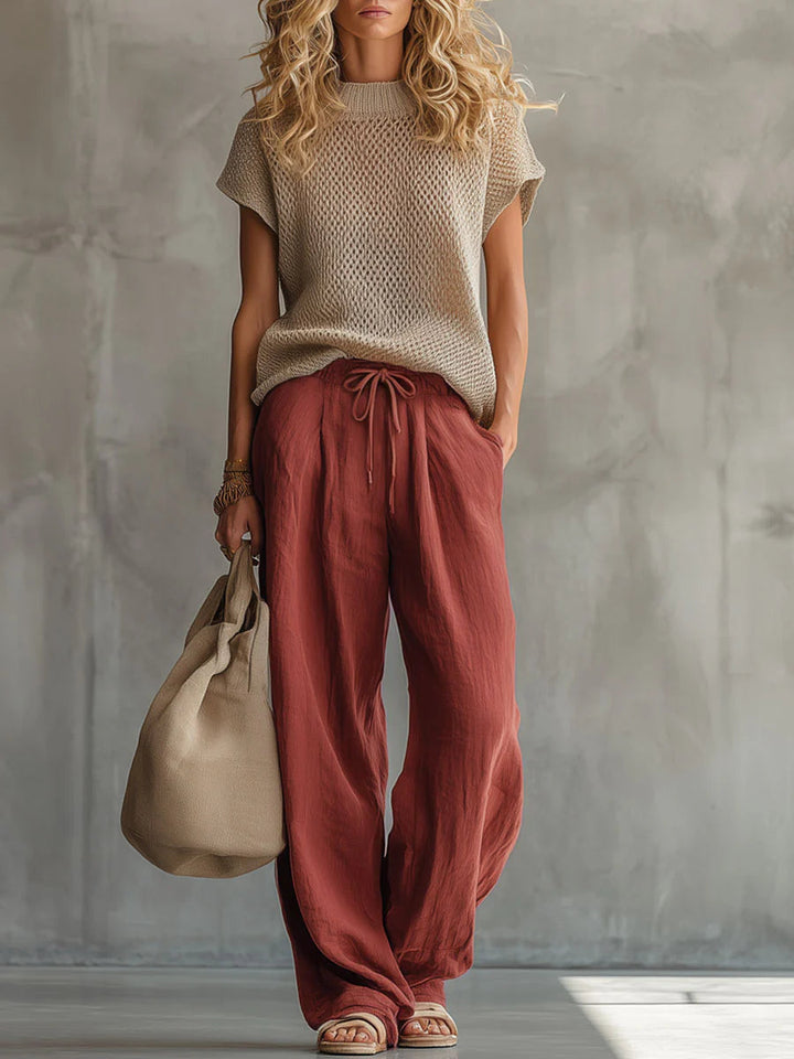 Knitted Pullover and Wide Leg Trousers Two Piece Set