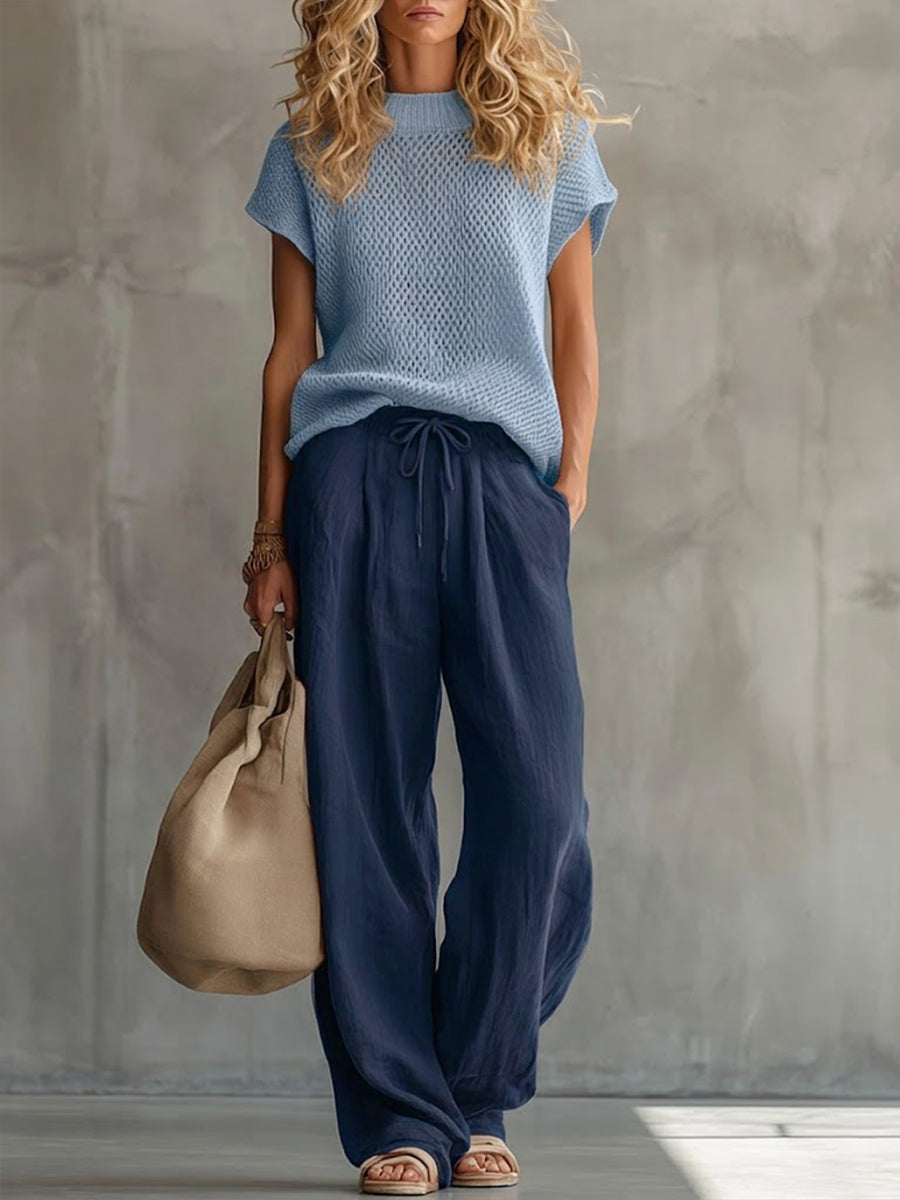 Knitted Pullover and Wide Leg Trousers Two Piece Set