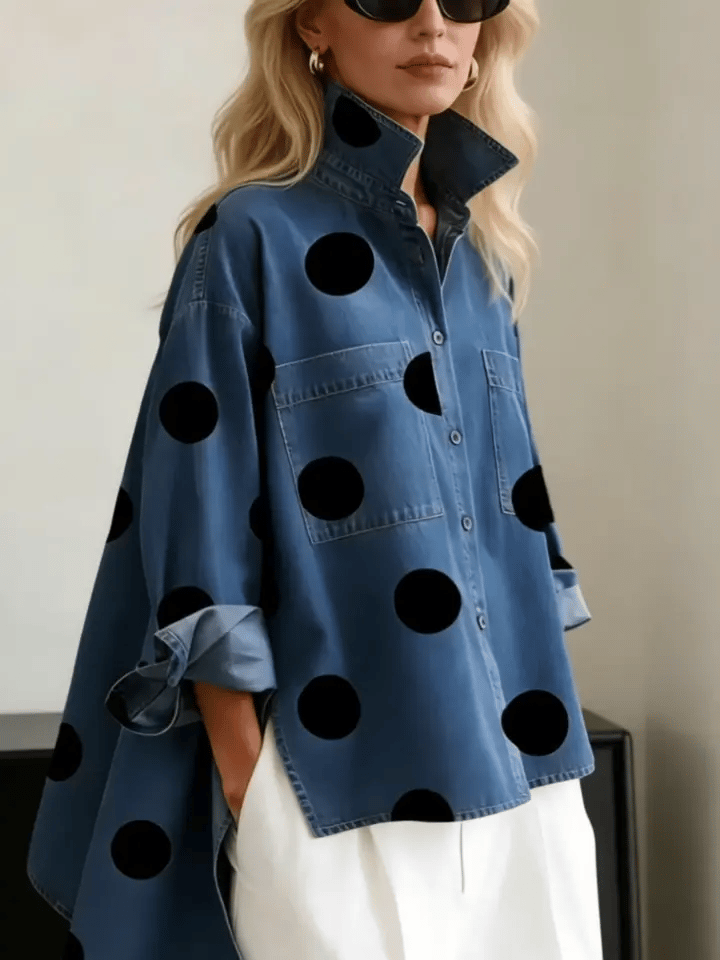 Polka Dot Stand Collar Top