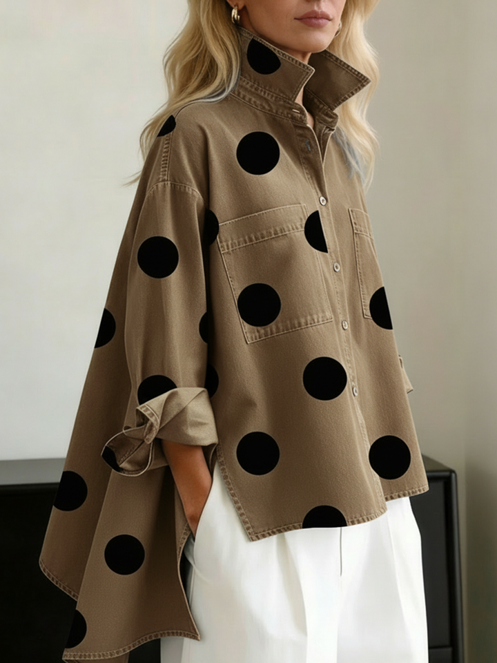 Polka Dot Stand Collar Top