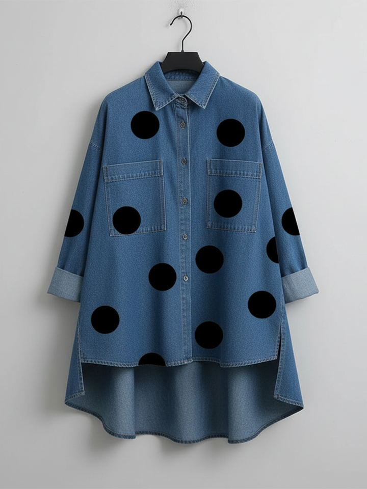 Polka Dot Stand Collar Top