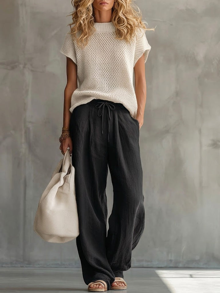 Knitted Pullover and Wide Leg Trousers Two Piece Set