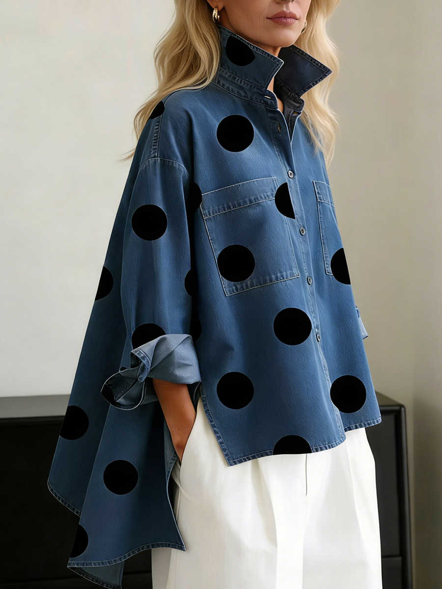 Polka Dot Stand Collar Top