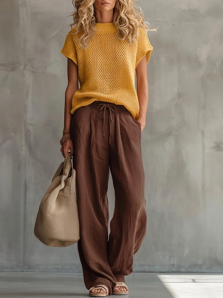 Knitted Pullover and Wide Leg Trousers Two Piece Set