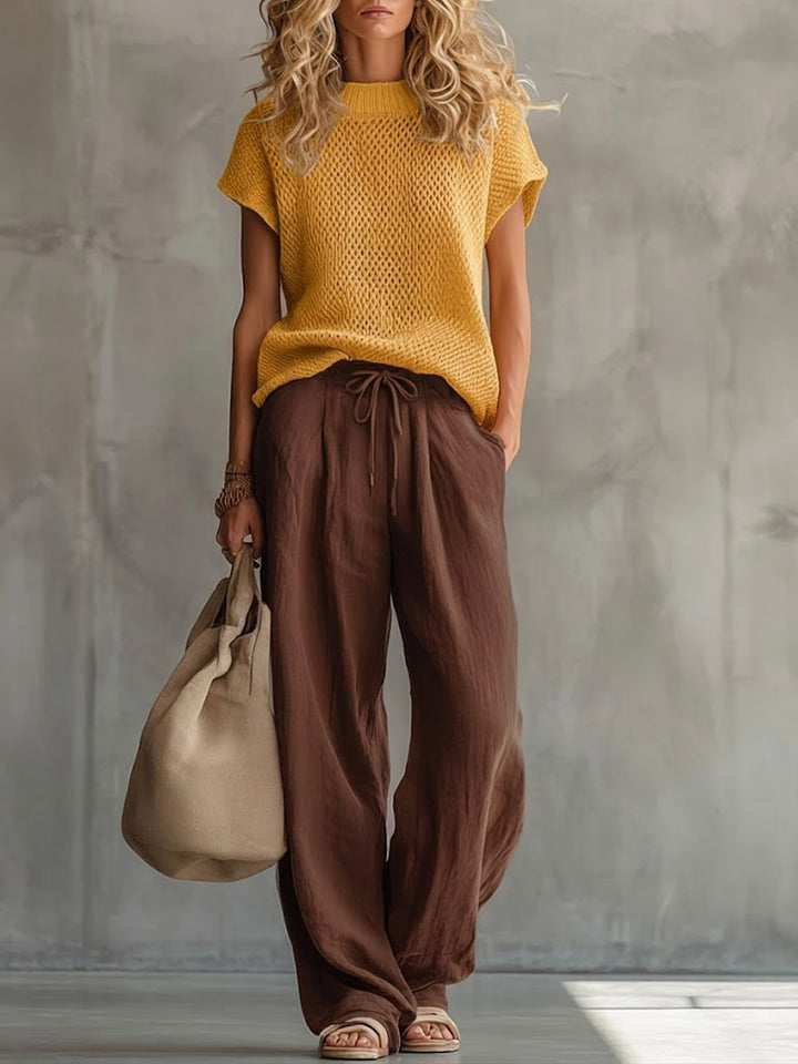 Knitted Pullover and Wide Leg Trousers Two Piece Set