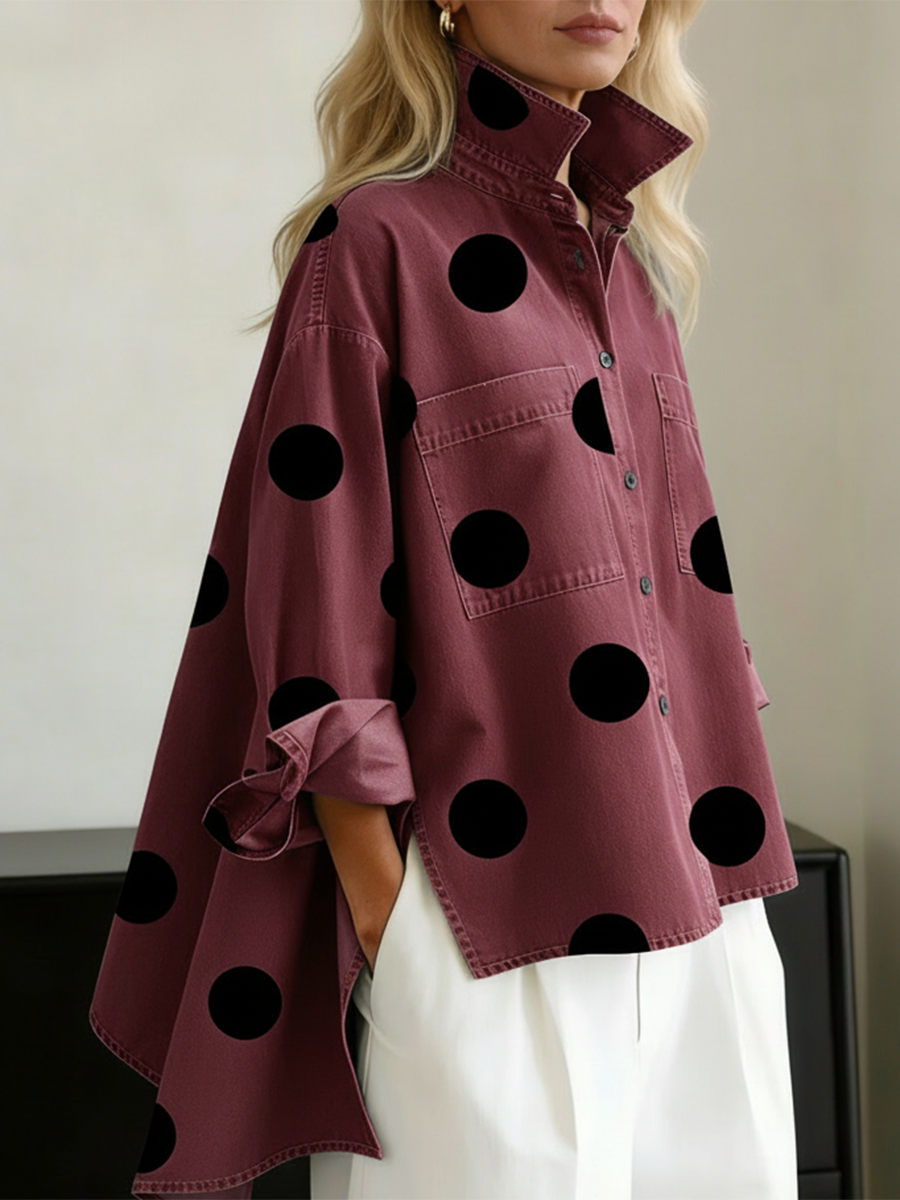 Polka Dot Stand Collar Top