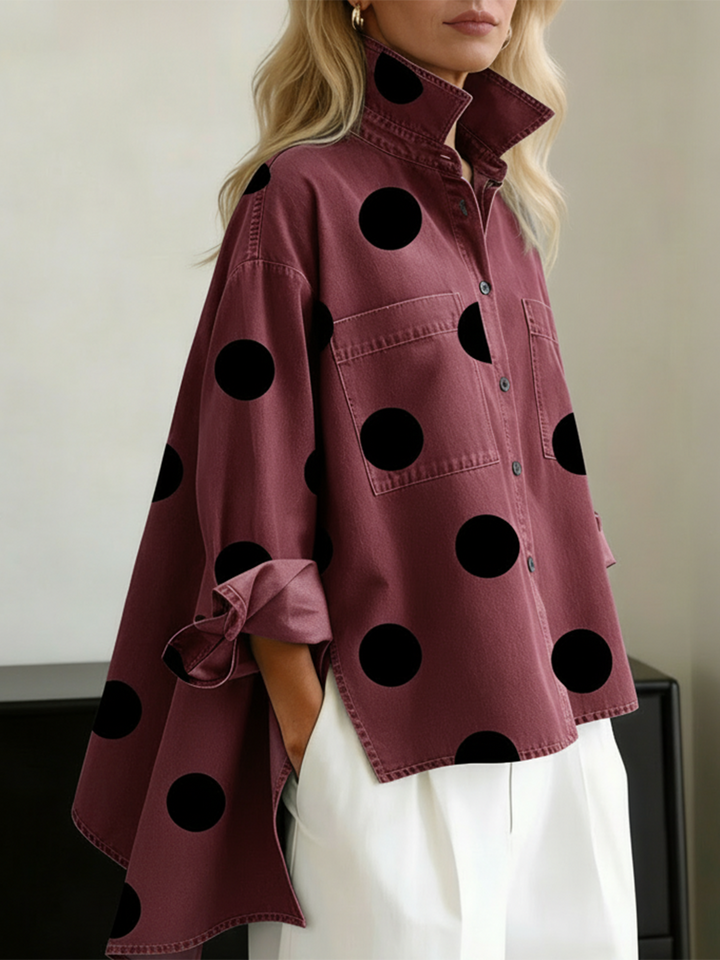 Polka Dot Stand Collar Top