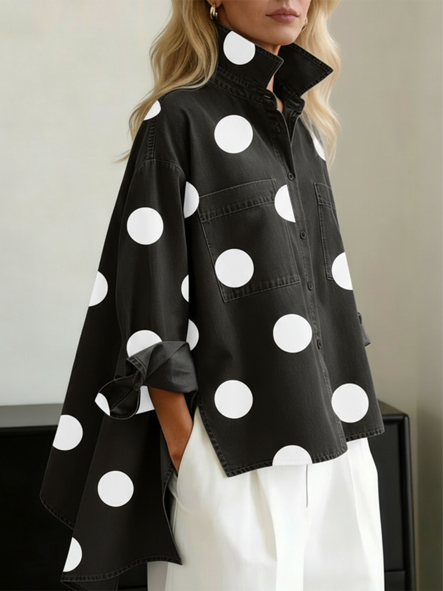 Polka Dot Stand Collar Top
