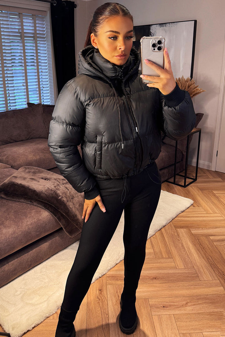 Puffer Jacket with Detachable Hood in Black