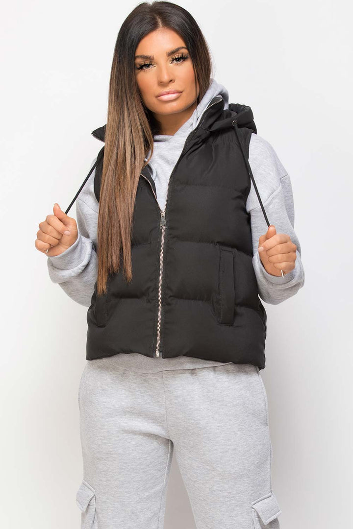Black Padded Hooded Gilet