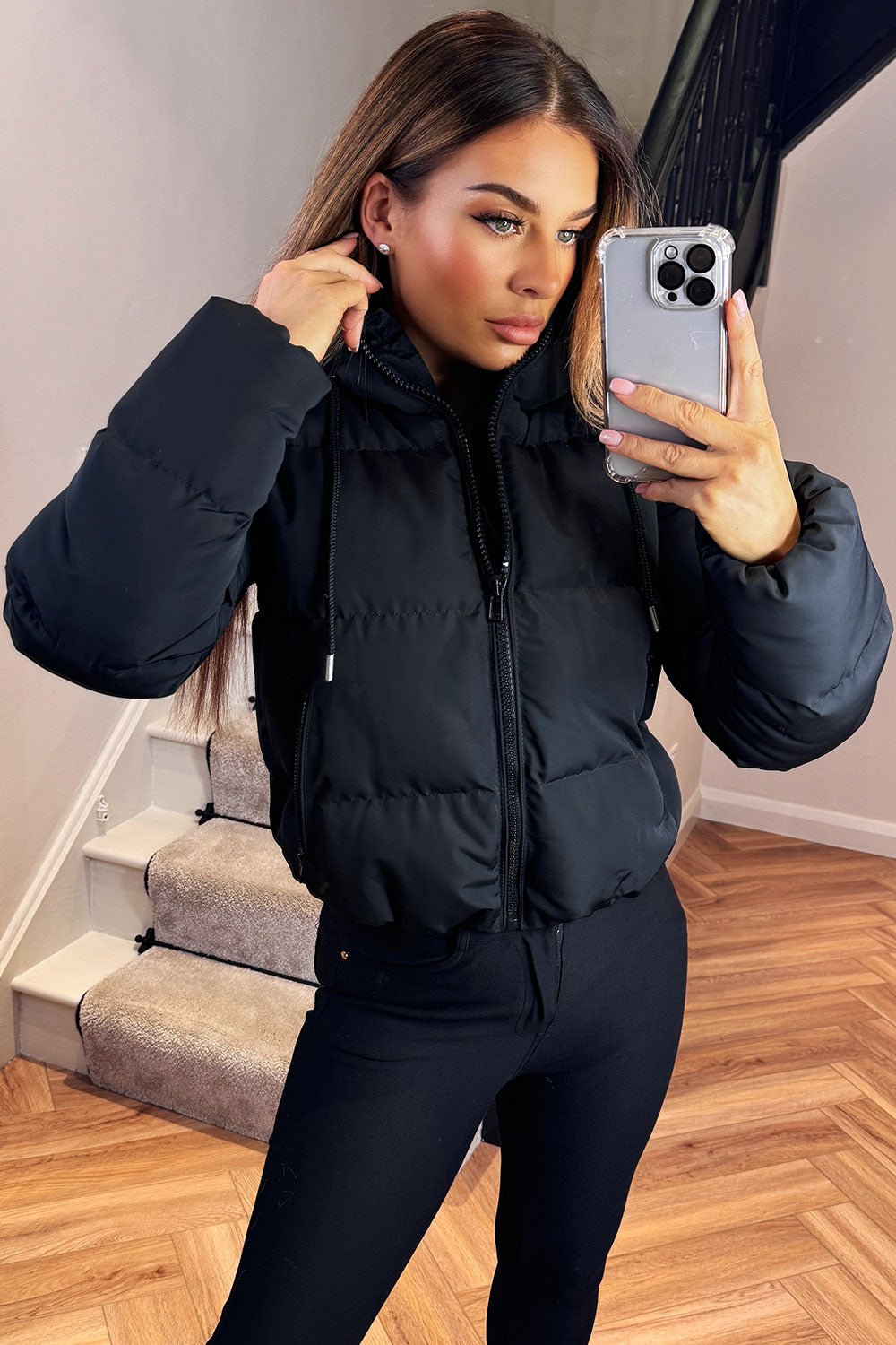 Hooded Puffer Jacket in Black