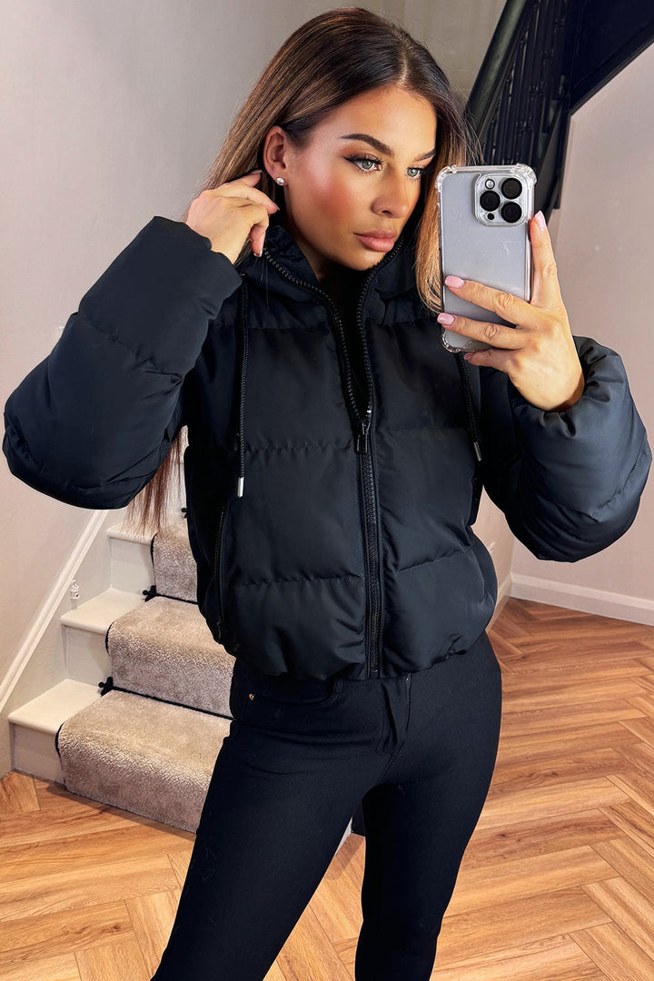 Hooded Puffer Jacket in Black
