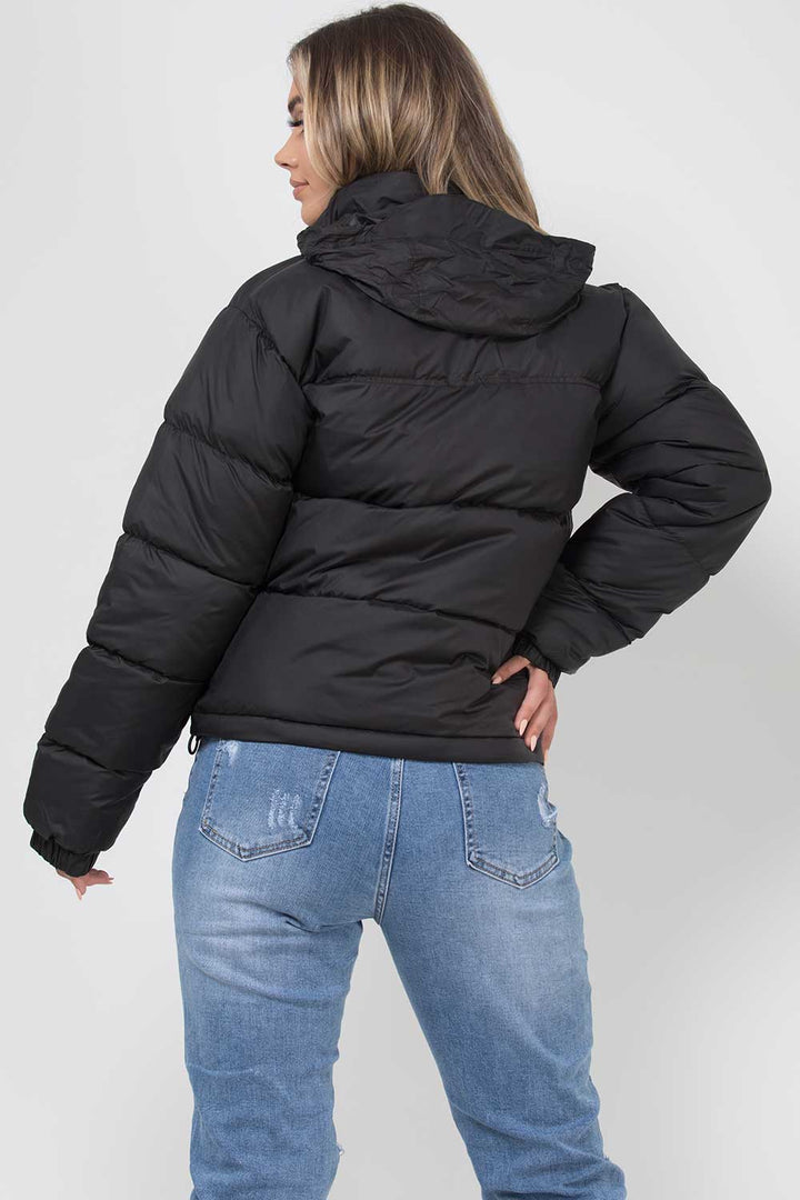 Black Quilted Hooded Puffer Jacket