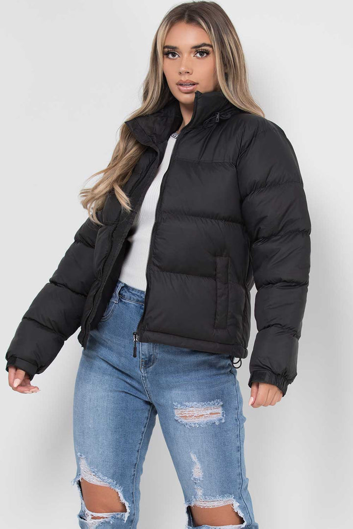 Black Quilted Hooded Puffer Jacket
