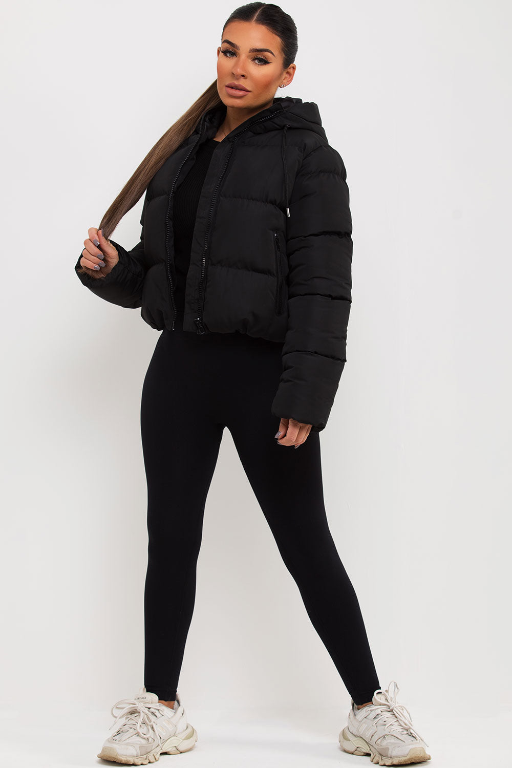 Hooded Puffer Jacket in Black